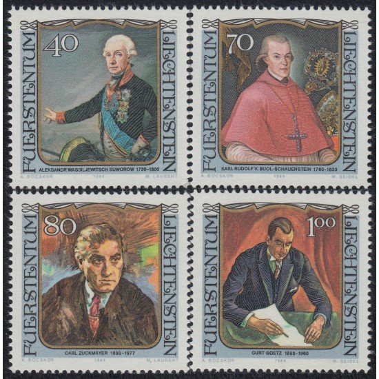 Liechtenstein 780/83 1984 Retratos de visitantes célebres MNH