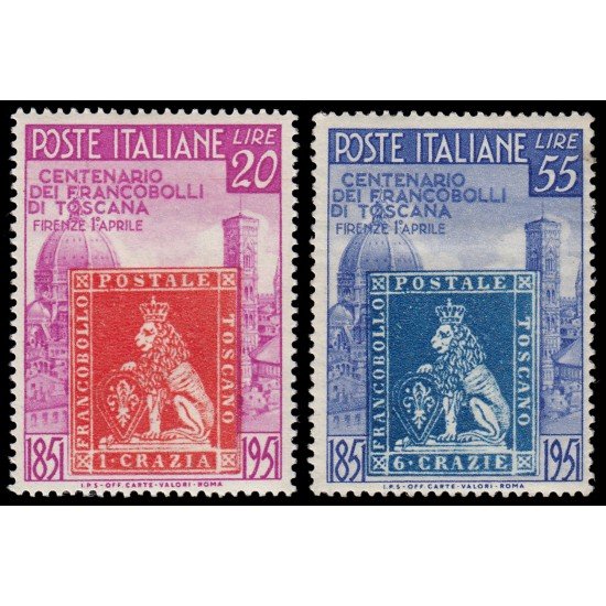 Italia Italy 591/92 1951 Centenario del primer sello de Toscana MNH