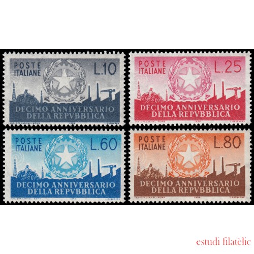 Italia Italy 725/28 1956 10 aniv. de la República MNH