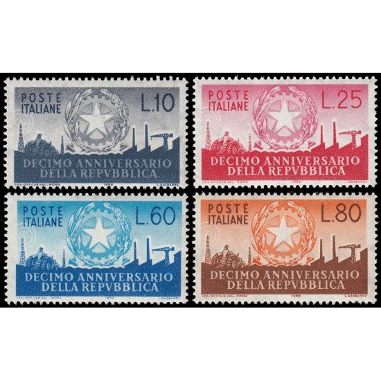 Italia Italy 725/28 1956 10 aniv. de la República MNH