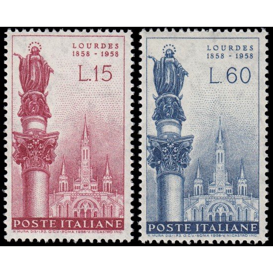 REL Italia Italy 754/55 1958 Cenenario de las apariciones de Lourdes MNH