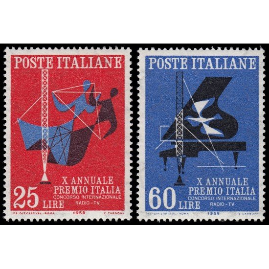 Italia Italy 776/77 1958 10 Aniv. del premio internacional de radio-TV  MNH