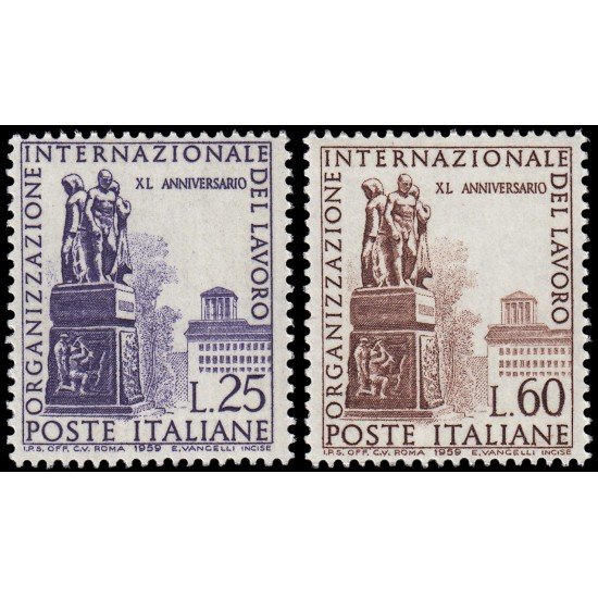 Italia Italy 798/99 1959 40 Aniv. de la Org. Inter. de los Trabajadores Monumento MNH