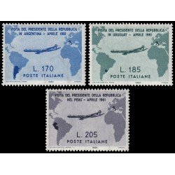 Italia Italy 845/47 1961 Visita del presidente Gronchi a Argentina Uruguay y Perú Mapa MNH Italia Italy 845/47 1961 Visita del presidente Gronchi a Argentina Uruguay y Perú Mapa MNH