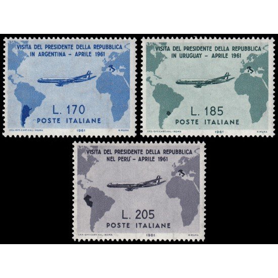 Italia Italy 845/47 1961 Visita del presidente Gronchi a Argentina Uruguay y Perú Mapa MNH