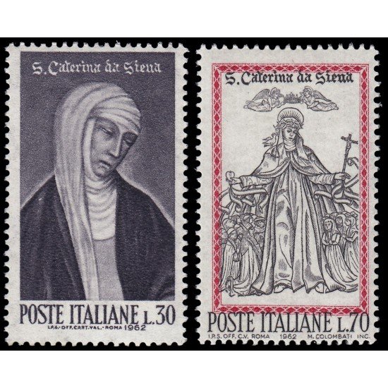 Italia Italy 866/67 1962 5º Centenario de la canonización de Sta. Catalina de Siena MNH