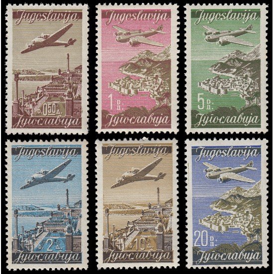 Yugoslavia Aéreo 17/22 1947 Avión Paisajes MNH Yugoslavia Aéreo 17/22 1947 Avión Paisajes MNH