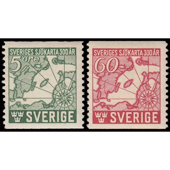 Suecia Sweden 305/06 1944 300 aniv. de la primera carta marítima en Suecia MNH Suecia Sweden 305/06 1944 300 aniv. de la primera carta marítima en Suecia MNH