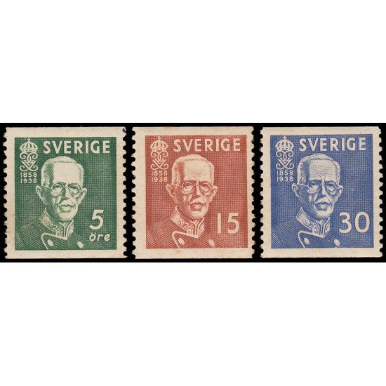 Suecia Sweden 254/56 1938 80 aniv. del Rey Gustavo V MNH Suecia Sweden 254/56 1938 80 aniv. del Rey Gustavo V MNH
