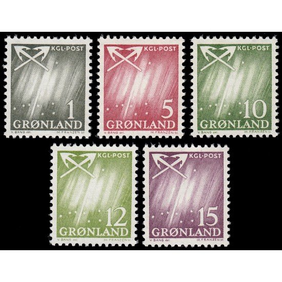 Groenlandia 36/40 1963-68 Auroras boreales MNH