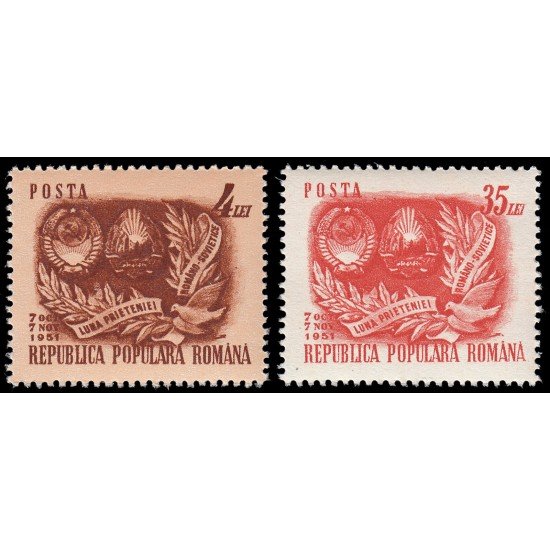 Rumanía Romania 1179/80 1951 Mes de la amistad rumano-soviética MNH Rumanía Romania 1179/80 1951 Mes de la amistad rumano-soviética MNH