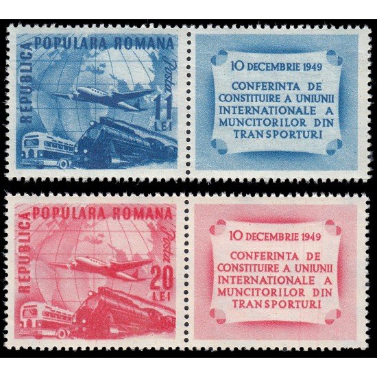 Rumanía Romania 1085/86 1949 Conmemoración de la Conferencia de sindicatos internacionales de transporte MNH Rumanía Romania 1085/86 1949 Conmemoración de la Conferencia de sindicatos internacionales de transporte MNH