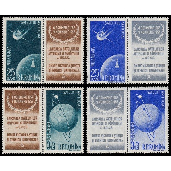 Rumania Romania Aéreo 69/72 1957 Satélites artificiales (con y sin viñeta) MNH Rumania Romania Aéreo 69/72 1957 Satélites artificiales (con y sin viñeta) MNH