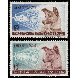 Rumanía Romania 1550/51 1957 Laika la perra pasajera del Sputnik II MNH Rumanía Romania 1550/51 1957 Laika la perra pasajera del Sputnik II MNH
