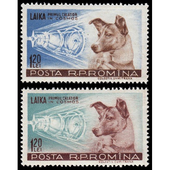 Rumanía Romania 1550/51 1957 Laika la perra pasajera del Sputnik II MNH Rumanía Romania 1550/51 1957 Laika la perra pasajera del Sputnik II MNH