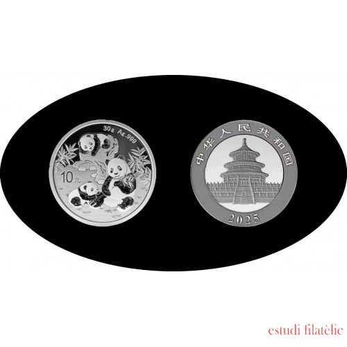 China 1 OZ onza 2025 Oso Panda 10 yens Plata Ag 