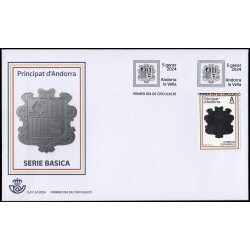 Andorra Española 552 2024 Bandera y escudo de Andorra SPD Sobre Primer Día Tarifa A Andorra Española 552 2024 Bandera y escudo de Andorra SPD Sobre Primer Día Tarifa A
