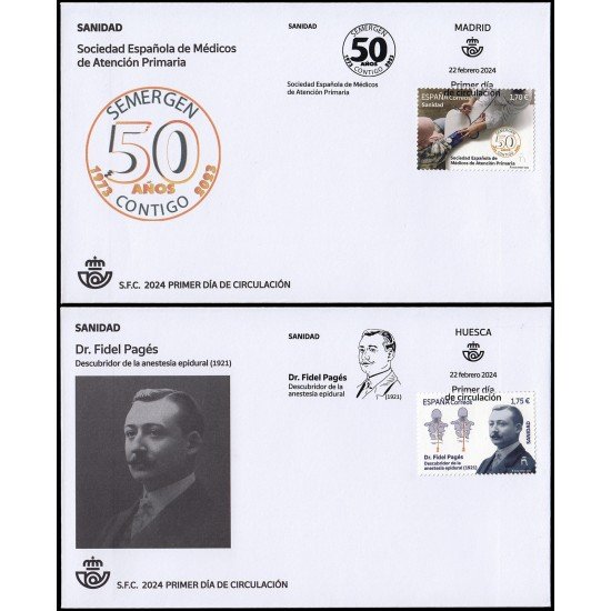 España Spain 5724/25 2024 Sanidad 50 años de SEMERGEN Dr. Fidel Pagés SPD Sobre Primer Día España Spain 5724/25 2024 Sanidad 50 años de SEMERGEN Dr. Fidel Pagés SPD Sobre Primer Día
