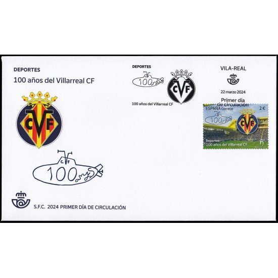 España Spain 5730 2024 Deportes 100 años del Villarreal CF SPD Sobre Primer Día España Spain 5730 2024 Deportes 100 años del Villarreal CF SPD Sobre Primer Día