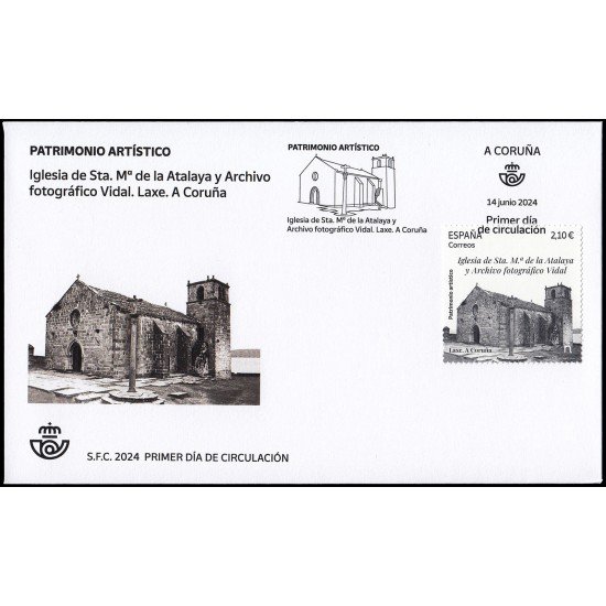 España Spain 5756 2024 Patrimonio artístico Iglesia de Sta. María de la Atalaya Archivo fotográfico Vidal Laxe A Coruña SPD Sobre Primer Día España Spain 5756 2024 Patrimonio artístico Iglesia de Sta. María de la Atalaya Archivo fotográfico Vidal Laxe A Coruña SPD Sobre Primer Día