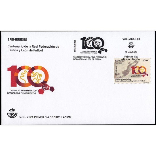 España Spain 5771 2024 Efemérides Centenario de la Real Federación de Castilla y León de Fútbol SPD Sobre Primer Día España Spain 5771 2024 Efemérides Centenario de la Real Federación de Castilla y León de Fútbol SPD Sobre Primer Día