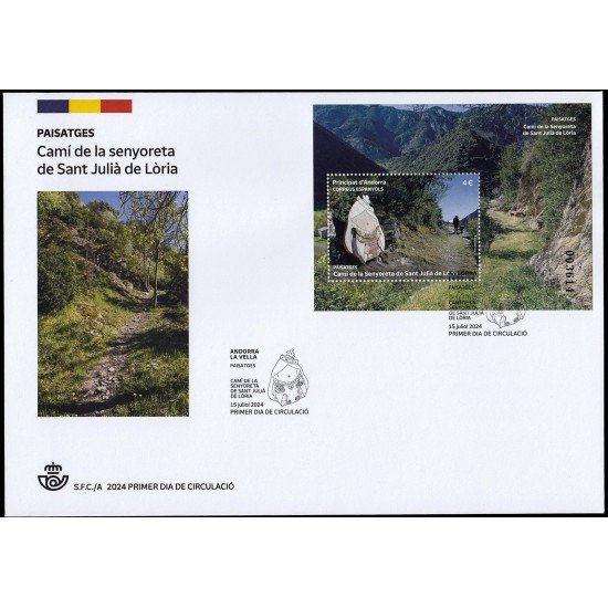 Andorra Española 560 2024 Paisatges Camí de la senyoreta de Sant Julià de Lòria SPD Sobre Primer Día Andorra Española 560 2024 Paisatges Camí de la senyoreta de Sant Julià de Lòria SPD Sobre Primer Día