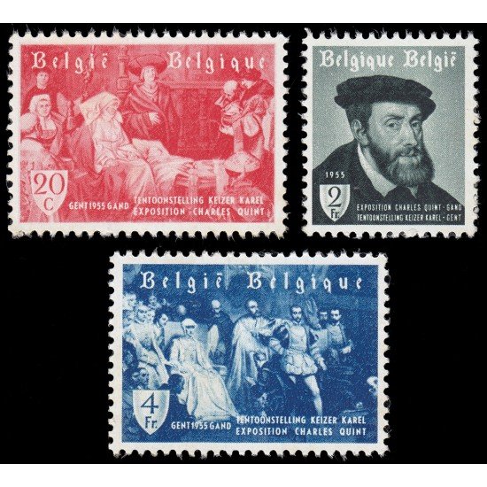 Bélgica 964/66 1955 Exposición Carlos V y su tiempo en Gante MNH Bélgica 964/66 1955 Exposición Carlos V y su tiempo en Gante MNH