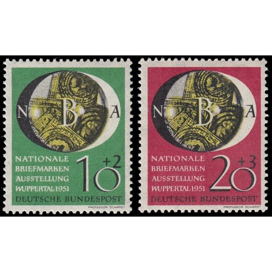 Alemania Federal Germany 27/28 1951 Exposición Nacional de Sellos (NBA), Wuppertal MNH Alemania Federal Germany 27/28 1951 Exposición Nacional de Sellos (NBA), Wuppertal MNH