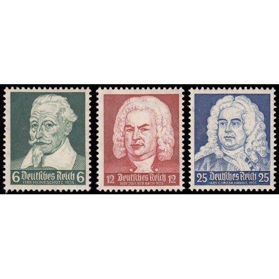 Alemania Imperio Germany 532/34 1935 Aniversarios Schutz, Bach, Haendel MNH Alemania Imperio Germany 532/34 1935 Aniversarios Schutz, Bach, Haendel MNH