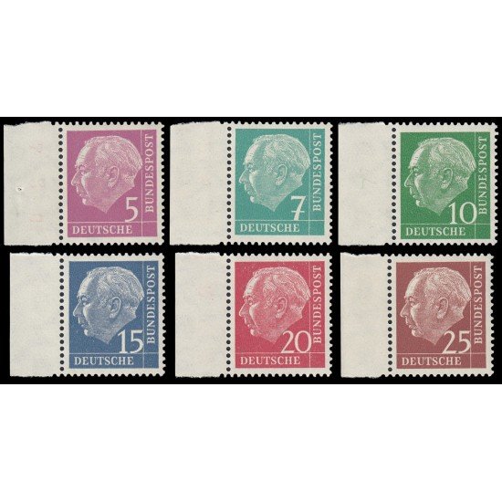 Alemania Federal Germany 64/69A 1953-54 Primer presidente de Alemania federal Theodor Heuss Serie papel fluorescente MNH