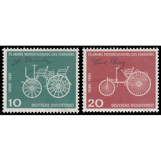 Alemania Federal Germany 235/36 1961 75 años de motorización del transporte Primer automóvil de Gottlieb Daimler (1834-1900), firma MNH Alemania Federal Germany 235/36 1961 75 años de motorización del transporte Primer automóvil de Gottlieb Daimler (1834-1900), firma MNH