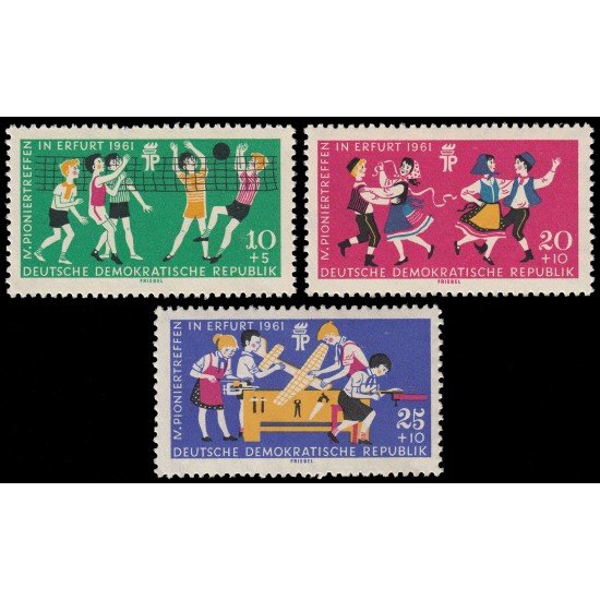 Alemania Oriental 543/45 1961 Reunión de pioneros en Erfurt MNH Alemania Oriental 543/45 1961 Reunión de pioneros en Erfurt MNH