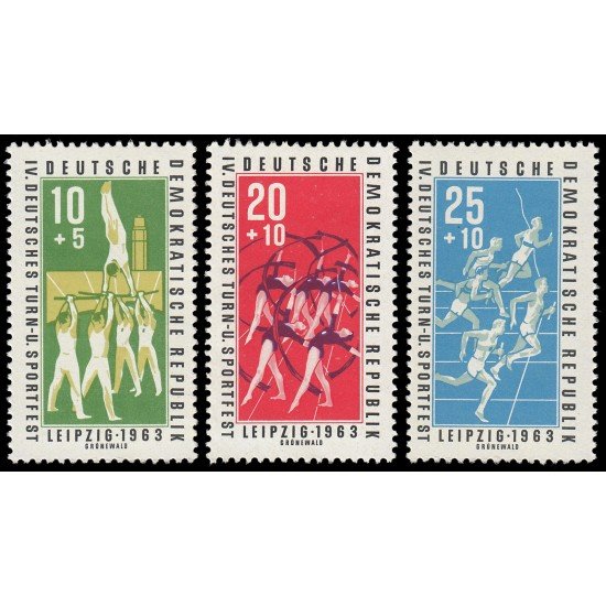 Alemania Oriental 668/70 1963 Festival nacional de gimnasia y deporte en Leipzig MNH Alemania Oriental 668/70 1963 Festival nacional de gimnasia y deporte en Leipzig MNH
