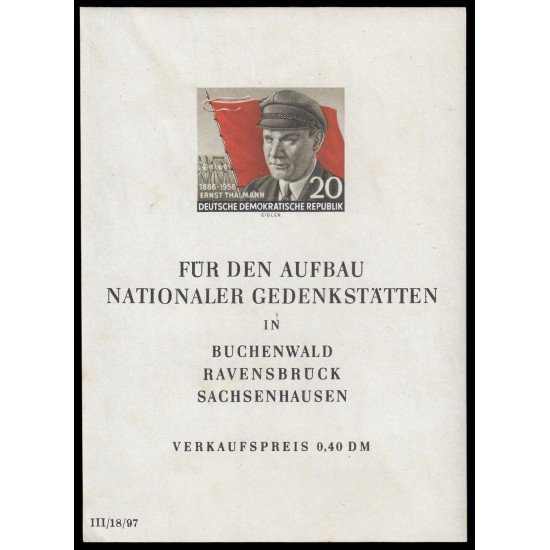 Alemania Oriental Germany HB 8 1956 70 aniv. del nacimiento de Ernst Thalmann Alemania Oriental Germany HB 8 1956 70 aniv. del nacimiento de Ernst Thalmann