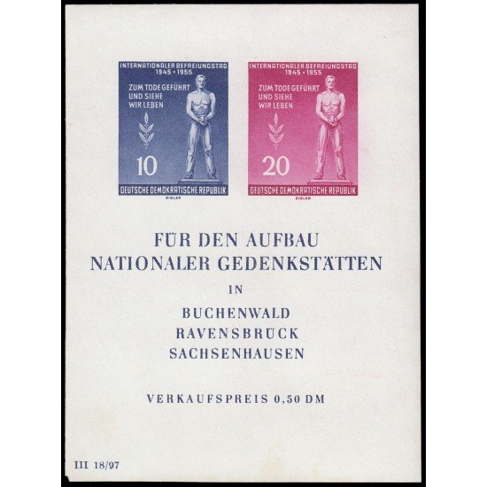 Alemania Oriental Germany HB 5 1955 10 aniv. de la liberación de los campos de deportación MNH Alemania Oriental Germany HB 5 1955 10 aniv. de la liberación de los campos de deportación MNH