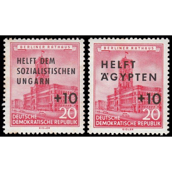 Alemania Oriental 282/83 1956 Ayuda a Hungría y Egipto Hotel Berlín MH Alemania Oriental 282/83 1956 Ayuda a Hungría y Egipto Hotel Berlín MH