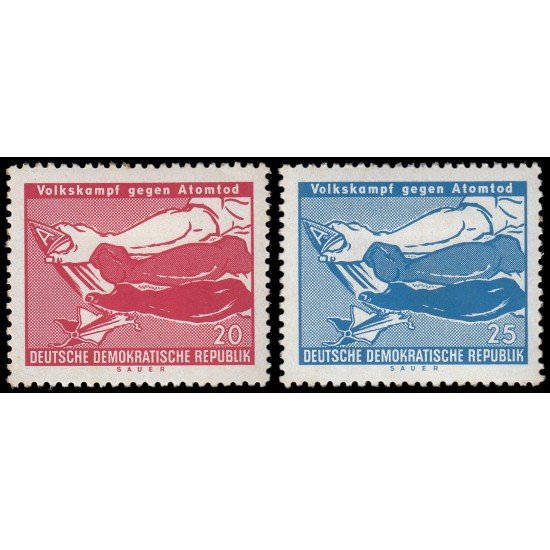 Alemania Oriental 375/76 1958 Combate de los pueblos contra la muerte atómica MH Alemania Oriental 375/76 1958 Combate de los pueblos contra la muerte atómica MH
