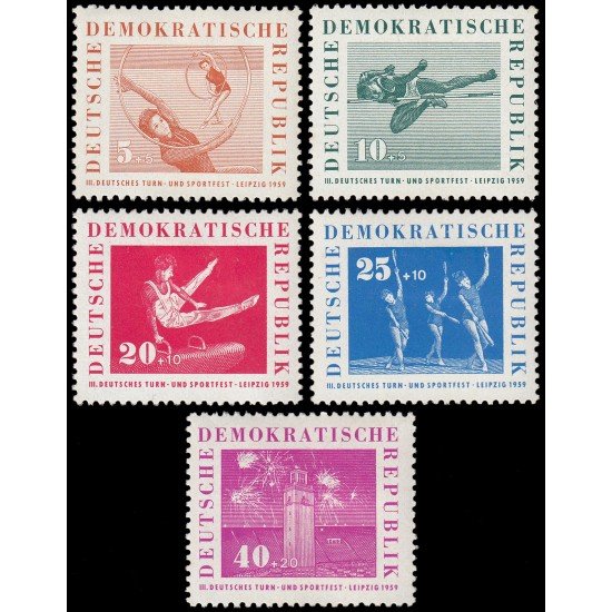 Alemania Oriental 421/25 1959 Festival deportivo en Leipzig MH Alemania Oriental 421/25 1959 Festival deportivo en Leipzig MH