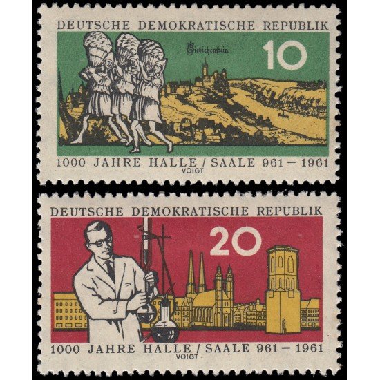 Alemania Oriental 549/50 1961 Científicos y paisaje urbano de Halle MH Alemania Oriental 549/50 1961 Científicos y paisaje urbano de Halle MH