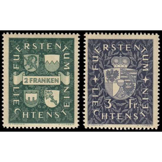 Liechtenstein 159/60 1939 Escudos Shield MH Liechtenstein 159/60 1939 Escudos Shield MH