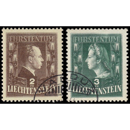 Liechtenstein 213/14 1944 Francisco José I Princesa Georgina Matasellos a favor Liechtenstein 213/14 1944 Francisco José I Princesa Georgina Matasellos a favor