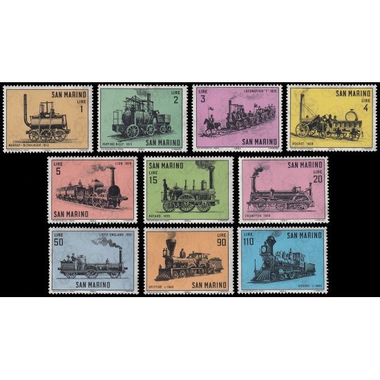 San Marino 627/36 1964 Historia de las locomotoras MNH San Marino 627/36 1964 Historia de las locomotoras MNH
