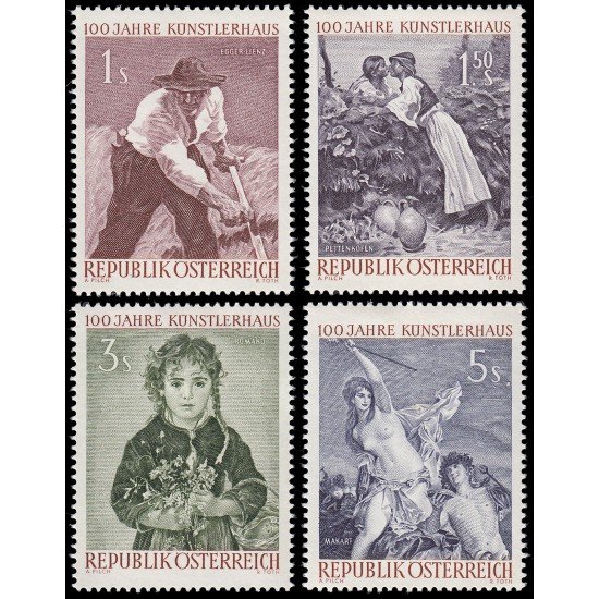 Österreich Austria 927/30 1961 Centenario de la Casa de los Artistas MNH