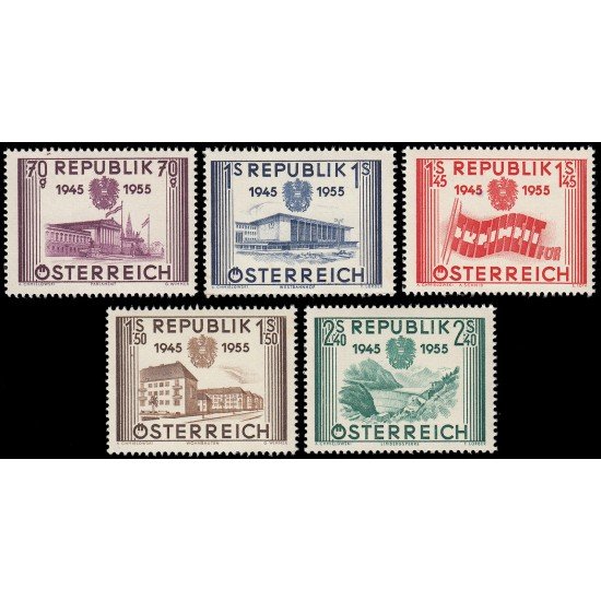 Österreich Austria 845/49 1955 10 aniv. de la Segunda República MNH Österreich Austria 845/49 1955 10 aniv. de la Segunda República MNH
