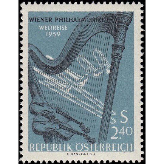 Österreich Austria 913 1959 Gira mundial de la Orquesta Filarmónica de Viena MNH Österreich Austria 913 1959 Gira mundial de la Orquesta Filarmónica de Viena MNH