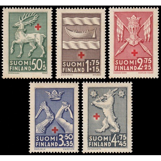 Finlandia Finland 246/50 1942 En beneficio de la Cruz Roja Escudos de armas provinciales MNH Finlandia Finland 246/50 1942 En beneficio de la Cruz Roja Escudos de armas provinciales MNH