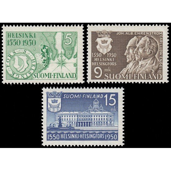Finlandia Finland 371/73 1950 400 aniv. de la ciudad de Helsinki MNH Finlandia Finland 371/73 1950 400 aniv. de la ciudad de Helsinki MNH