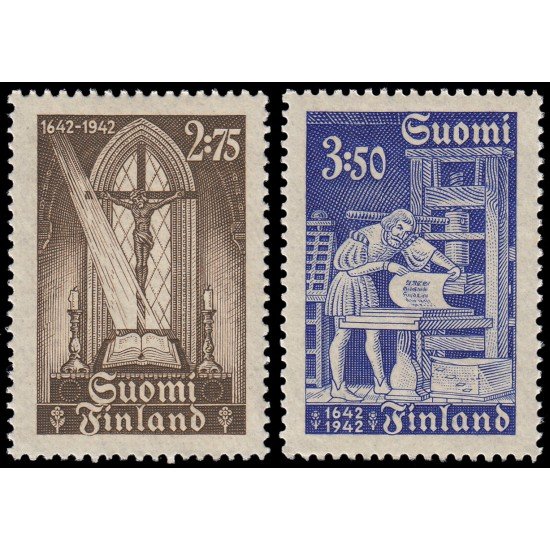 Finlandia Finland 253/54 1942 300 aniv. de la impresión en Estocolmo de la primera Biblia en Finés MNH Finlandia Finland 253/54 1942 300 aniv. de la impresión en Estocolmo de la primera Biblia en Finés MNH