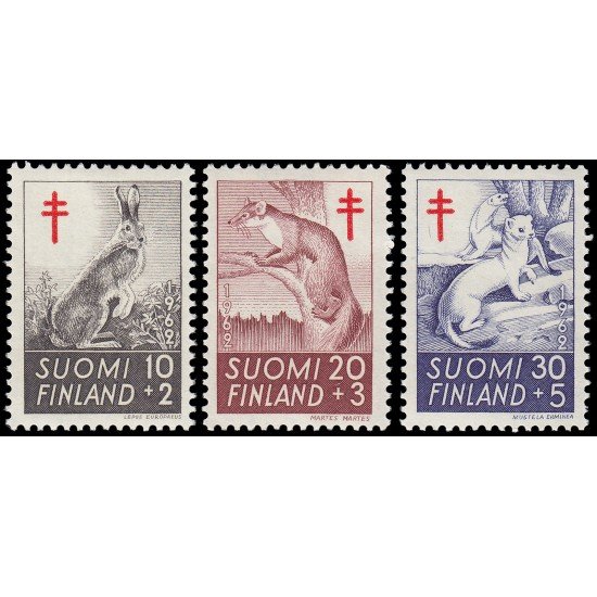 Finlandia Finland 527/29 1962 Sobretasa en beneficio de la lucha antituberculosis Mamíferos MNH Finlandia Finland 527/29 1962 Sobretasa en beneficio de la lucha antituberculosis Mamíferos MNH