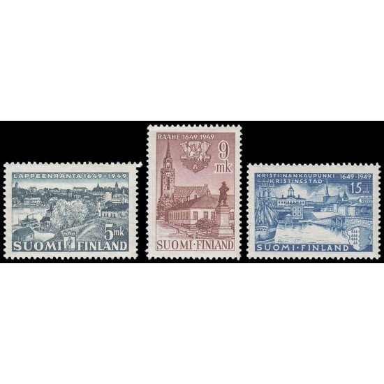 Finlandia Finland 356/58 1949 Tricentenario de la fundación de tres ciudades MNH Finlandia Finland 356/58 1949 Tricentenario de la fundación de tres ciudades MNH